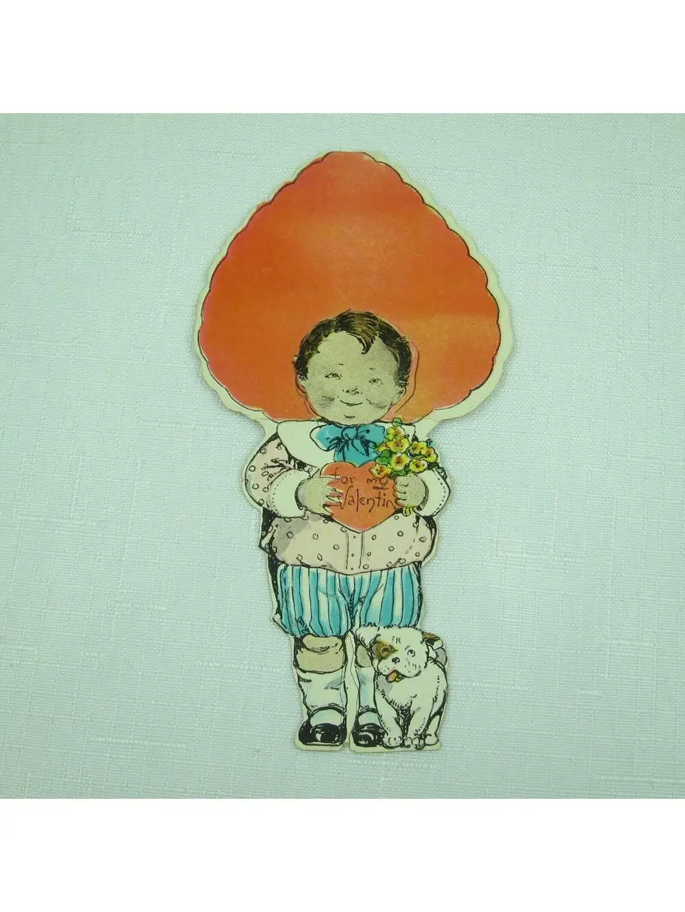 Vintage Valentine Boy Dog Yellow Flowers Stand Up Diecut 1920s-30s UNSIGNED